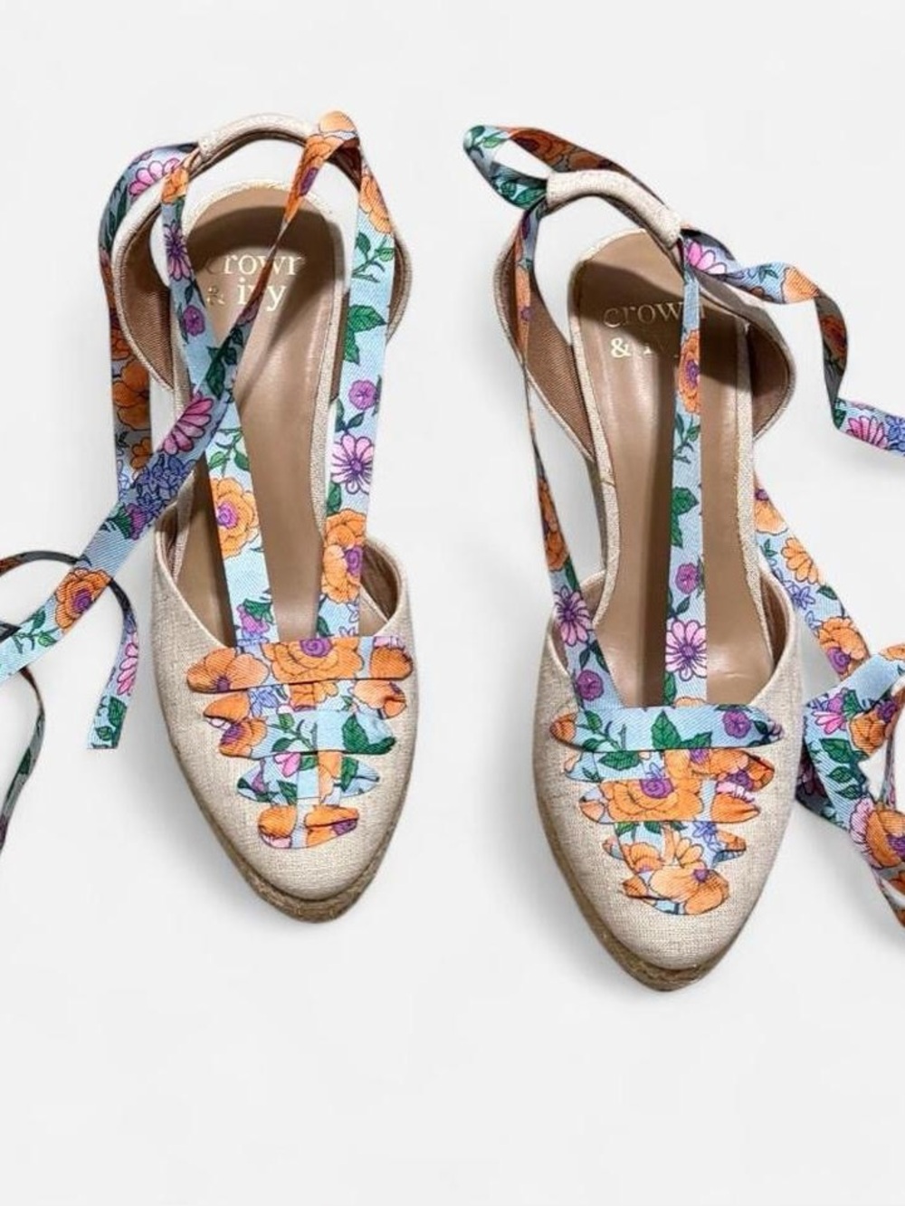 Crown & Ivy | Wedges with Floral Ribbon